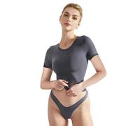 EMOTTOS Magliette Corte di Base da Donna, Casual Y2K Sleeve Crop Top, Camicia Girocollo Slim Fit doppiamente Foderata, Moda Skinny Y2K Tee Shirt（Grigio-M）
