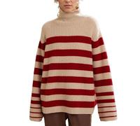EMOTTOS Maglioni Collo Alto Donna, Maglia Pullover Manica Lunga Tartaruga Righe, Maglione di Cotone Cashmere Polsini Svasati Morbido Autunno Inverno Casual Tops, Rosso, Taglia Unica