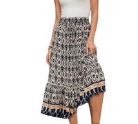 EMOTTOS Maxi Gonna Estiva da Donna, in Stile Bohémien, a Vita Alta, Elasticizzata, Orlo Plissettato, Gonna Lunga, Stile Bohémien, Stile Vintage, Stampa su Misura, Cordoncino, Maxi Lungo, Flowy L