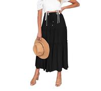 EMOTTOS Maxi Gonna Lunga Donna, Boho Gonne Lunghe Vita Alta Estive con Coulisse, Bohemien Elastica Gonna Plissettata Swing Gonna A-Linea Casual Elegante, Nero S