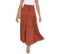 EMOTTOS Maxi Gonna Lunga Donna, Boho Gonne Lunghe Vita Alta Estive con Coulisse, Bohemien Elastica Gonna Plissettata Swing Gonna A-Linea Casual Elegante, Arancione XL