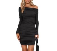 EMOTTOS Mini Abiti da Donna Aderenti all'anca, Abito a Pieghe con Coulisse, Manica Lunga con Collo Quadrato in Velluto con Bottoni a Balze, Abito Increspato, Abiti da Sera in Vita Bodycon (2 Stili)