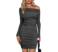 EMOTTOS Mini Abiti da Donna Aderenti all'anca, Abito a Pieghe con Coulisse, Manica Lunga con Collo Quadrato in Velluto con Bottoni a Balze, Abito Increspato, Abiti da Sera in Vita Bodycon (2 Stili)