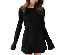 EMOTTOS Mini Abito Donna a Righe Ondulate, Bodycon Sexy con Collo Rotondo, Vestiti Elegante Corti da Donna con vestibilità Slim per Uscire Festa di Sera Cocktail Club Party per Signore, Nero, L