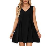 EMOTTOS Mini Abito Senza Maniche da Donna, Sundress Estivo Casual con Tasche, Vestiti a T con Scollo a V, Allentati e oscillanti(Black-M)