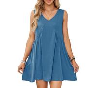 EMOTTOS Mini Abito Senza Maniche da Donna, Sundress Estivo Casual con Tasche, Vestiti a T con Scollo a V, Allentati e oscillanti(Blue-L)