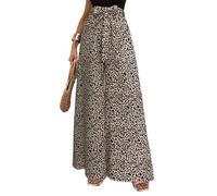 EMOTTOS Pantaloni a Zampa Donna Estate, Regno Unito Larghi Stampa Leopardata Vita Alta Elastico Nodo a Fiocco Cintura Larghi e fluidi Elasticizzati Comodi Leggeri Casual Eleganti, Marroni, L
