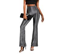 EMOTTOS Pantaloni a Zampa Donna Estate Slim Fit Tessuto Elastico Glitterato Vita Elastici Glitterati Ragazze Festival Abbigliamento Discoteca Leggeri Comodi Vintage Eleganti Scintillanti Nero S