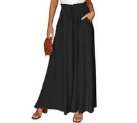 EMOTTOS Pantaloni Donna Larghi Estivi, Pantalone Gamba Larga Vita Alta Elastici con Tasche con Coulisse, Casual Plissettata Palazzo Loose Estivi Tinta Unita, Nero M