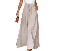 EMOTTOS Pantaloni Donna Larghi Estivi, Pantalone Gamba Larga Vita Alta Elastici con Tasche con Coulisse, Casual Plissettata Palazzo Loose Estivi Tinta Unita, Albicocca M