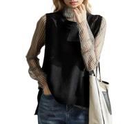 EMOTTOS Pullover Senza Maniche da Donna, Gilet in Maglia da Donna con Bottoni Laterali e Scollo Rotondo, Maglieria Vintage Morbida e Casual, Nero, Taglia Unica