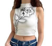 EMOTTOS Sexy Rose Canottiera Donna- Trendy Senza Maniche con Stampa Crop Top per Donne, Top dupes Y2K T-Shirt(White-M)