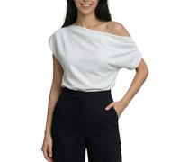 EMOTTOS Sexy Top Donna Asimmetrico con Spalla Scoperta e Increspata, Maglietta Maniche Corte Slim Fit, T-Shirt Top Elegante Fuori Spalla Manica Corta per Casual Feste Estivo, Bianco, Taglia Unica