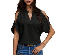 EMOTTOS T-Shirt Donna con Scollo a V, Camicia Sexy con Maniche a Pipistrello, Top Elegante Senza Spalline Moda Festa Abbigliamento Estivo per Signore, Nero, XL