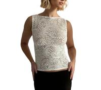 EMOTTOS Top da Donna in Pizzo Canotta, Sexy Trasparente Maglietta Senza Maniche, Y2K a Rete Maglia con Gilet Floreale Ricamato, Top Spalle Scoperte Slim Fit Mode Clubwear Going out, Bianco, S