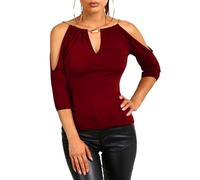 EMOTTOS Top Donna Unico con Maniche a 3/4, Maglietta Casual Allentata con Collo a V e Catena Mobile, Top Tunica con Maniche Lunghe a 3/4, T-Shirt Pullover(Red-S)
