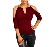 EMOTTOS Top Donna Unico con Maniche a 3/4, Maglietta Casual Allentata con Collo a V e Catena Mobile, Top Tunica con Maniche Lunghe a 3/4, T-Shirt Pullover(Red-M)