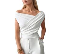 EMOTTOS Top Donna Y2K, Top Corto Pieghe Incrociate, Sexy Asimmetrico Spalle Scoperte, Senza Maniche, vestibilità Slim, Tessuto Elasticizzato Ragazze Feste estive e Festival, Nero, Taglie M