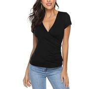 EMOTTOS Top Estivi con Bottoni da Donna, Y2K Slim Fit V-Neck Cross Wrap Camicie, Crop Top Morbido con Collo a V Profondo, Camicetta con Bottoni, Camicetta a Tunica, Moda Magro Y2K Tee Shirt（Black-S）