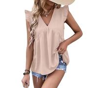 EMOTTOS Top Estivi con Volant, Gilet Casual con Scollo a V e Manica con Volant, Gilet con Orlo Increspato e Allentato.(Apricot-S)