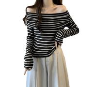 EMOTTOS Top Sexy a Righe in Maglia, Slim Fit Donna Monospalla a Coste Manica Lunga, Camicie a Righe Senza Spalline per Donne, Top Sexy Femminile da Club, Taglia Unica