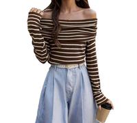 EMOTTOS Top Sexy a Righe in Maglia, Slim Fit Donna Monospalla a Coste Manica Lunga, Camicie a Righe Senza Spalline per Donne, Top Sexy Femminile da Club, Taglia Unica