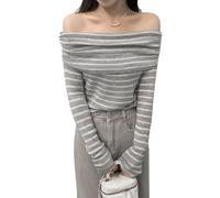 EMOTTOS Top Sexy a Righe in Maglia, Slim Fit Donna Monospalla a Coste Manica Lunga, Camicie a Righe Senza Spalline per Donne, Top Sexy Femminile da Club, Taglia Unica