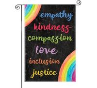 Empatia Gentilezza Compassione Amore Inclusione Giustizia Giardino Bandiera, Doppio Lato Home Yard Outdoor Decor Banner, Pride Month Fla