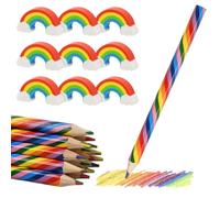 emperoch Set di Cancelleria Arcobaleno, 15 Matita Arcobaleno e 15 Gomme Arcobaleno, Matite Arcobaleno per Bambini, 4 in 1 Matite Multicolore, per Arte Disegno Colorazione Schizzi