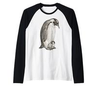 Emperor Penguins And Chick Vintage Art Maglia con Maniche Raglan