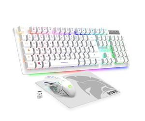 Empire Gaming - Armor RF800 Pack Clavier Souris Gaming sans Fil AZERTY (Français-Layout) RGB avec Tapis de Souris -Clavier 2.4G -Souris 4800 DPI -PC PS4 PS5 Xbox One/Series Mac - Blanc