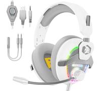 EMPIRE GAMING H-13 Cuffie Gamer RGB compatibili con console di gioco, Xbox One/Series, Switch, PC, Mac, smartphone, tablet, telecomando, audio stereo ad alta definizione, microfono flessibile, bianco