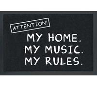 Empire Merchandising GmbH, 623638, Zerbino in Polipropilene, con Scritta: Attention My Home, My Music, My Rules, 60 x 40 cm, Multicolore (Bunt)
