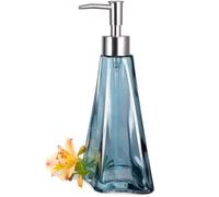 EMPO Dispenser di sapone in vetro, elegante, vintage, per sapone liquido/disinfettante/shampoo con pompa, decorazione rustica, dispenser di sapone per le mani, accessori da bagno (giallo e blu)