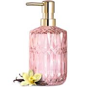 EMPO Dispenser di sapone in vetro trasparente con pompa in plastica ABS, dispenser per lozioni in cristallo per lavello, bagno (rosa chiaro)