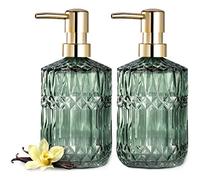EMPO Dispenser di sapone in vetro trasparente con pompa in plastica ABS, dispenser per lozioni in cristallo per lavello da cucina, bagno (2 Confezioni Verde)