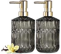 EMPO Dispenser di sapone in vetro trasparente con pompa in plastica ABS, dispenser per lozioni in cristallo per lavello da cucina, bagno (2 Confezioni Grigio)