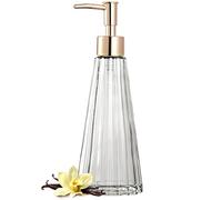EMPO Dispenser di sapone in vetro vintage elegante, per sapone liquido/disinfettante, bottiglia di shampoo con pompa, dispenser di sapone per le mani, accessori da bagno (Trasparente)