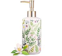 EMPO Dispenser di sapone liquido, in ceramica, stile moderno, stile rustico, per elegante decorazione del bagno (bianco)