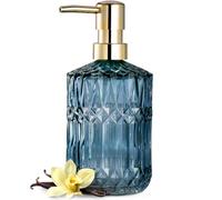 EMPO - Dispenser per sapone in vetro trasparente con pompa in plastica ABS, dispenser per liquidi adatto a cucina, bagno, blu
