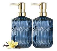 EMPO - Dispenser per sapone in vetro trasparente con pompa in plastica ABS, dispenser per liquidi adatto a cucina, bagno, confezione da 2, blu