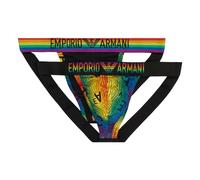 Emporio Armani 2-Pack Jockstrap in Cotone Elasticizzato, Arcobaleno/Nero Taglia S