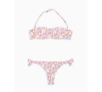 EMPORIO ARMANI Bandeau Bikini Set, Bianco/Logo Multicol, XS da Donna