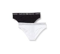Emporio Armani Bi-Pack Thong Iconic Cotton, Biancheria Intima, Donna, Nero (White/Black), L