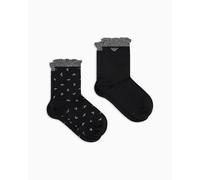 Emporio Armani Allover Eagle 2-Pack Socks Short Confezione da 2 Calzini, Nero, Taglia Unica Donna