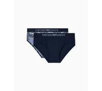 Emporio Armani Confezione da 2 Slip da Uomo con Motivo Classico, Blu, M, Blu, M