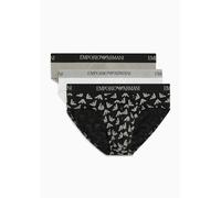 Emporio Armani Cotton Pure Cotton 3-Pack Brief, Slip Uomo, Multicolore (White-Printed Black-Stone), L