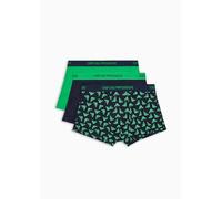 Emporio Armani Cotton Pure Cotton 3-Pack Trunk, Boxer Uomo, Multicolore (Fluo Green-Printed Marine-Marine), XL