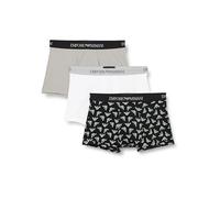 Emporio Armani Cotton Pure Cotton 3-Pack Trunk, Boxer Uomo, Multicolore (White-Printed Black-Stone), S