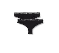 Emporio Armani Donna Bi-Pack Brazilian Brief Iconic Cotton Biancheria Intima, Nero, XS